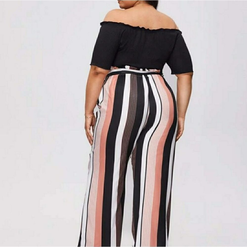 Plus Rib Tee & Striped Straight Pants - Picture 3 of 8